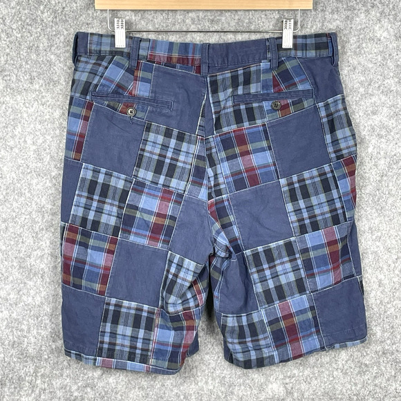 Lands End July 4th USA Madras Plaid Shorts Mens 34x9 Patchwork Y2K Americana - Picture 3 of 6